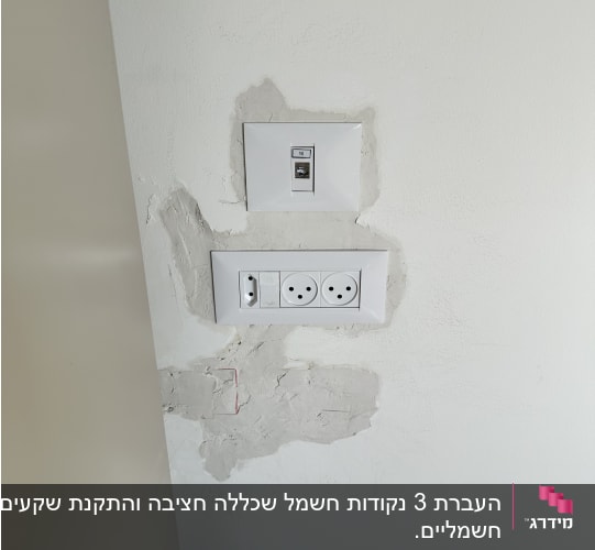 שקעי חשמל בקיר עם תיקון טיח